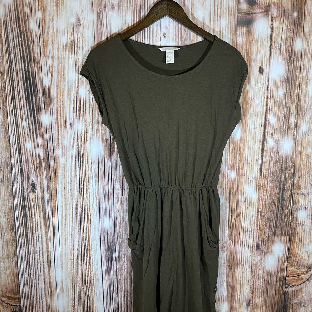 H&M Size X Small Misses Short Sleeve Dress dark green knit midi